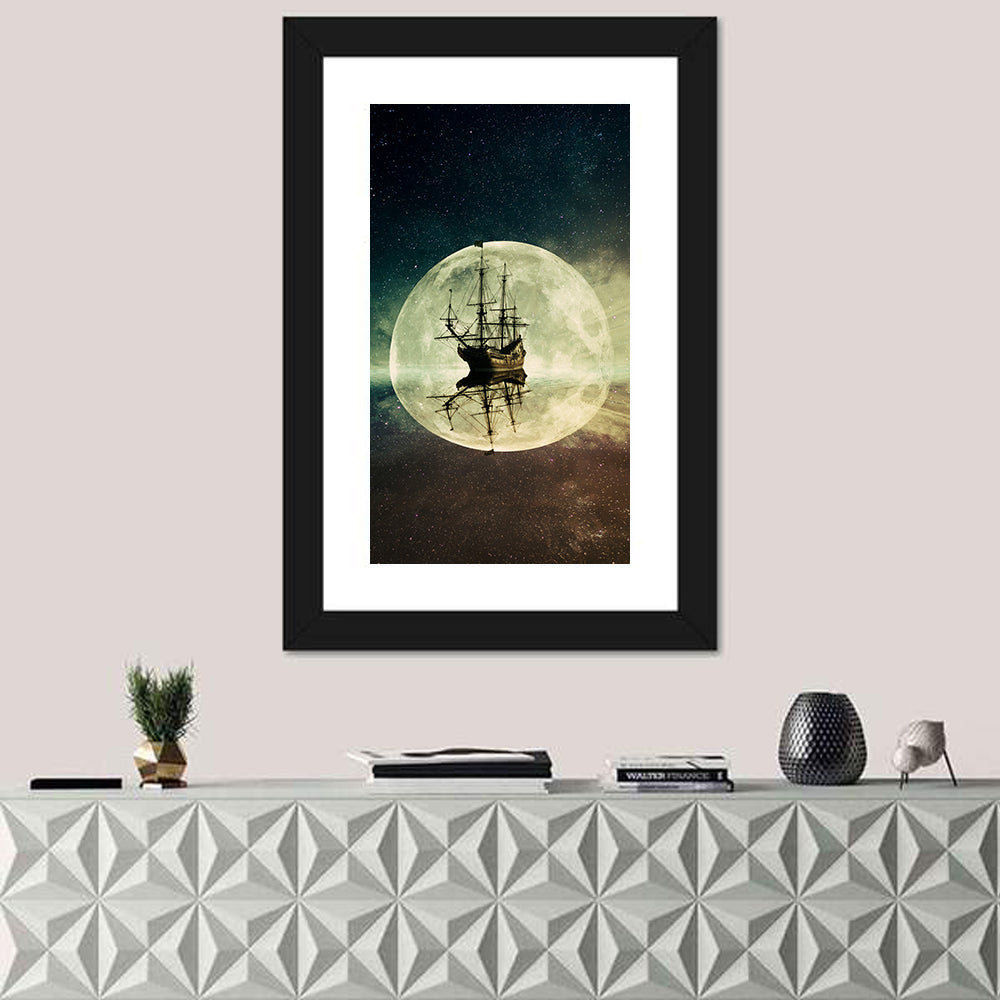 Moonlit Floating Ship Wall Art