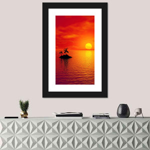 Small Island With Coconut Trees Sunset Wall Art