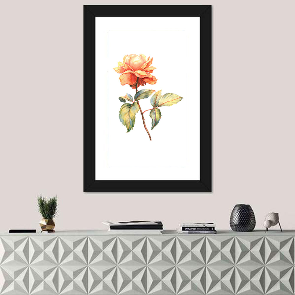 Orange Watercolor Rose Illustration Wall Art