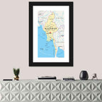 Myanmar Political Map, Blue and Yellow Wall Art