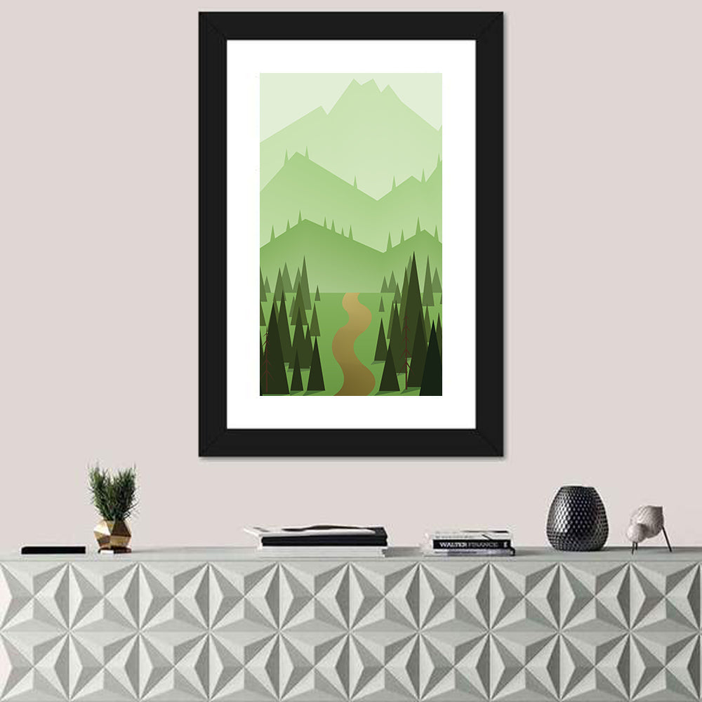 Winding Path Through Green Hills Wall Art in a room, portrait
