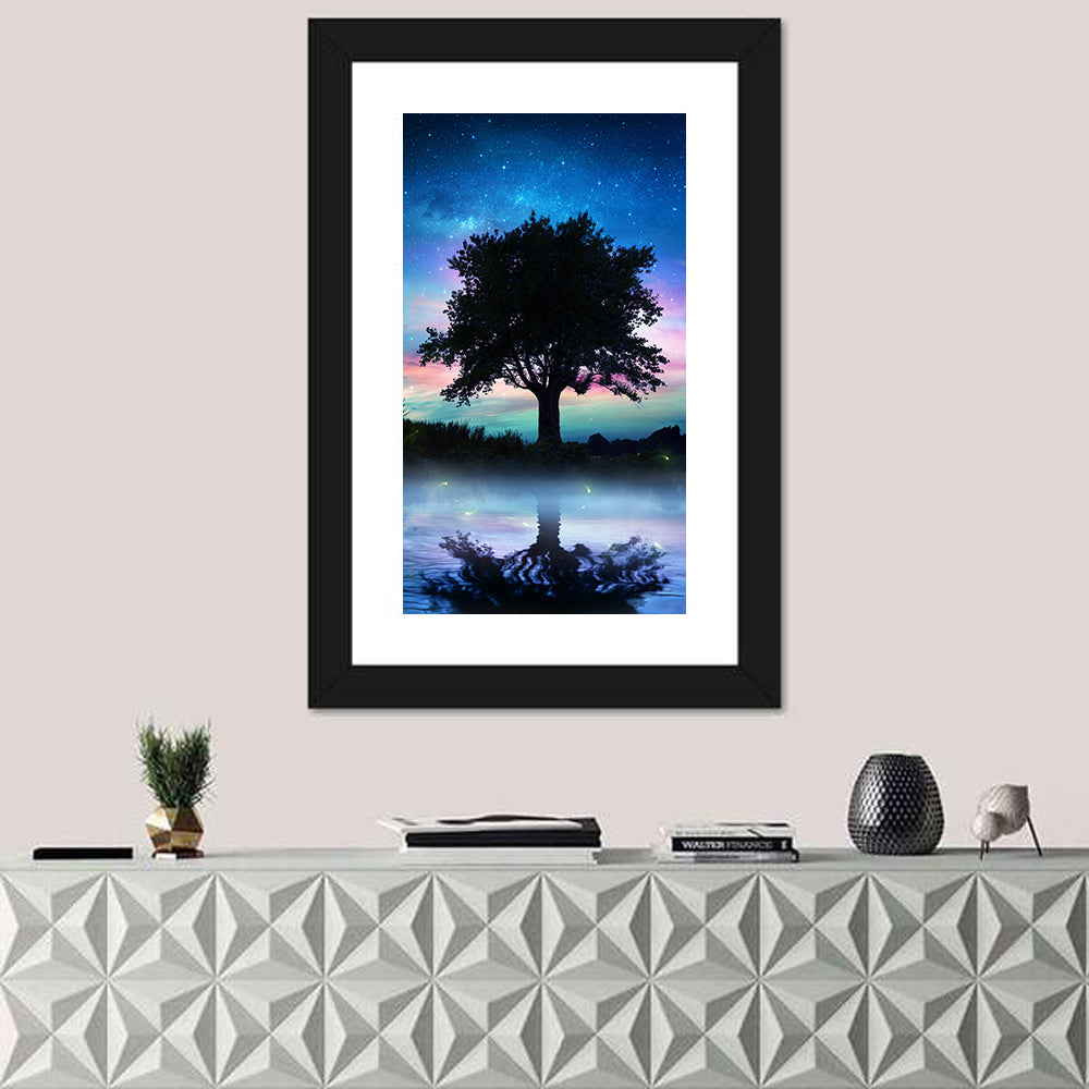 Lonely Tree Under Starry Sky Wall Art