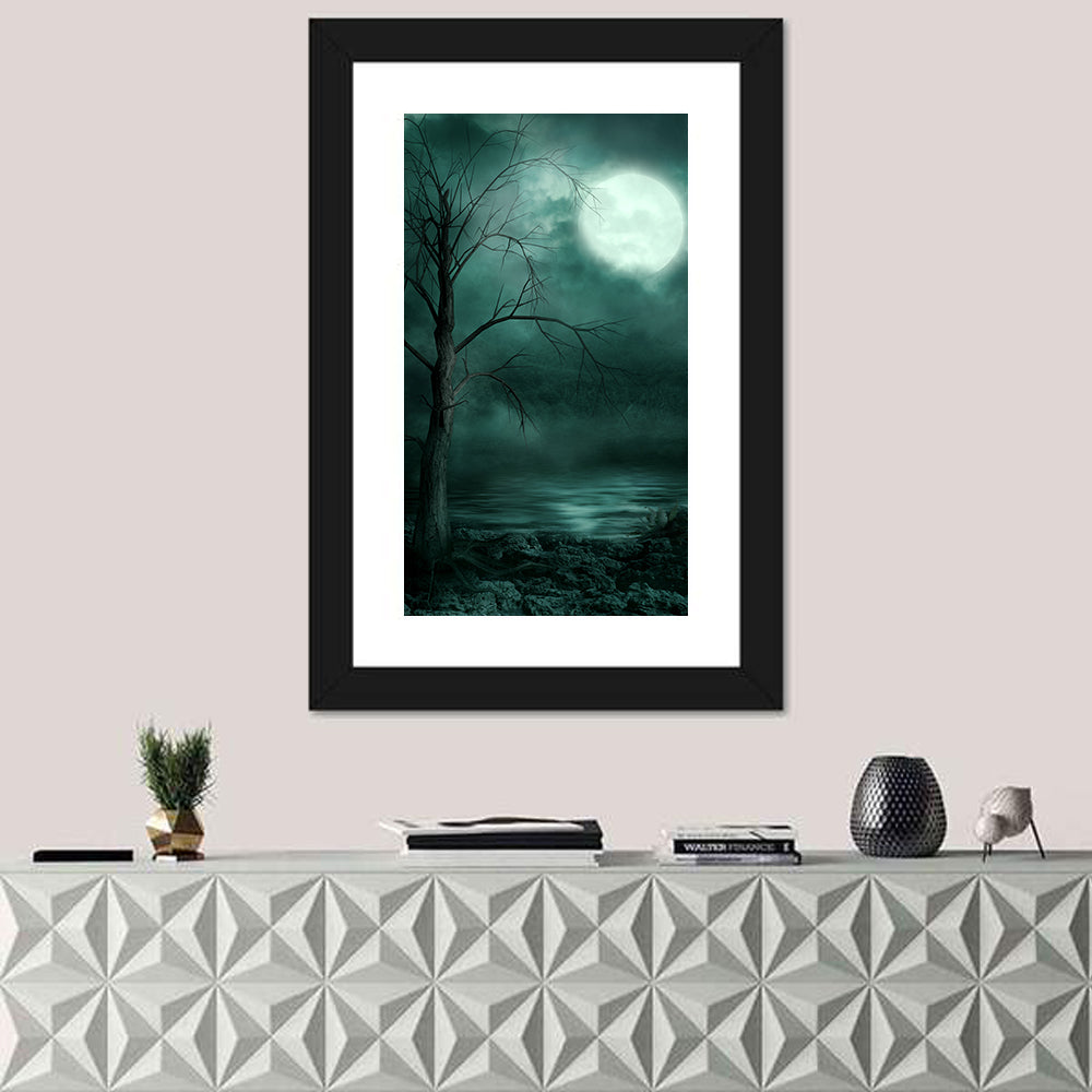 Moonlit Gothic Shore Wall Art in a room, portrait