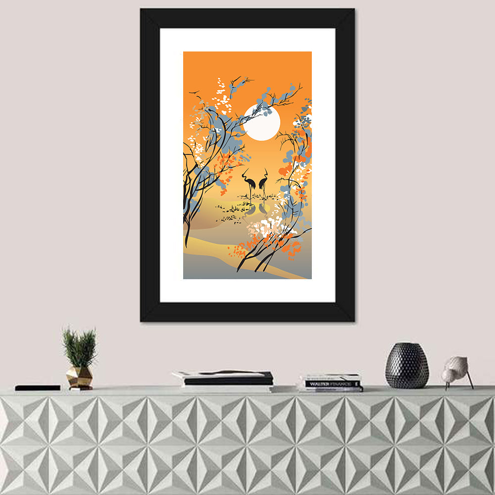Four Seasons Moon Illustration Wall Art in a room, portrait
