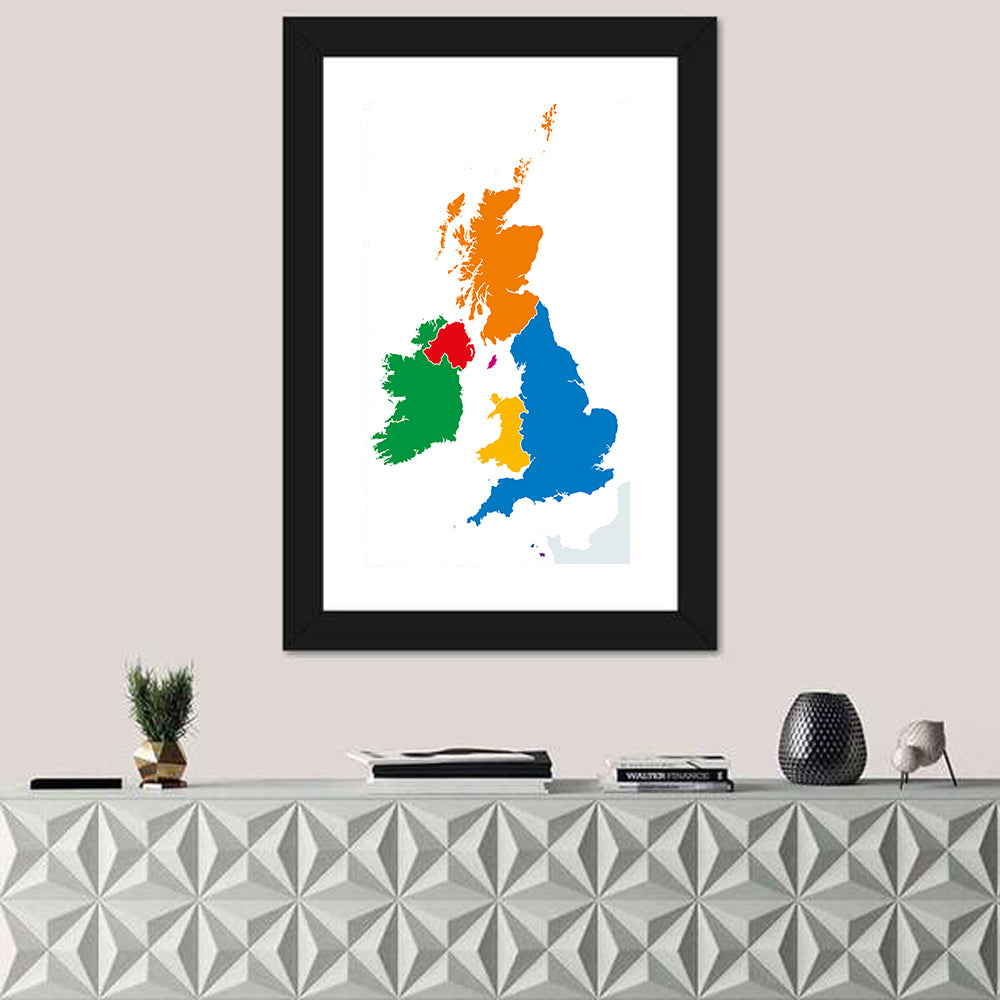 British Isles Multicolor Map Wall Art in a room, portrait