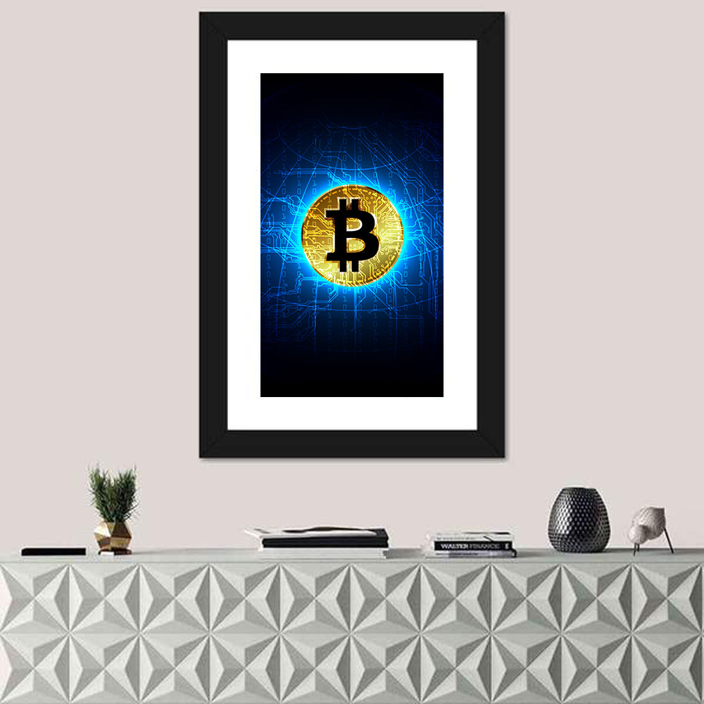 Golden Bitcoin Globe Wall Art