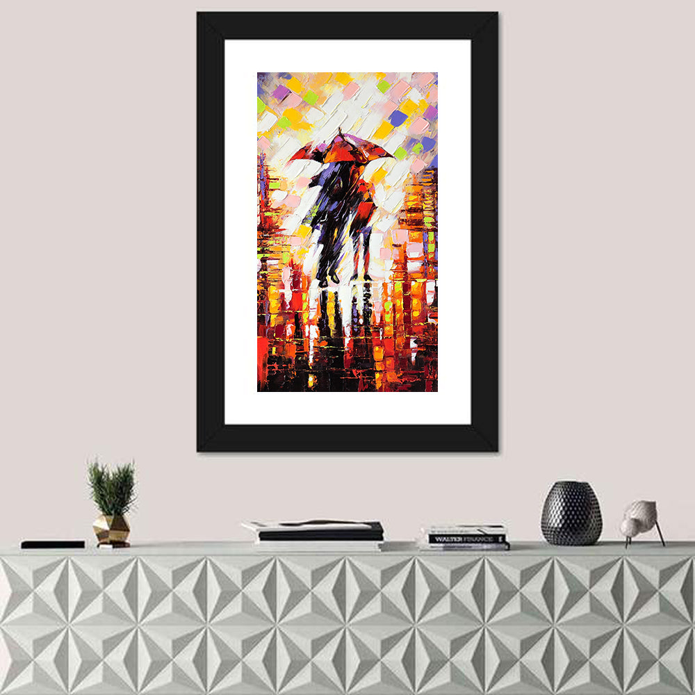 Couple Under Red Umbrella Wall Art