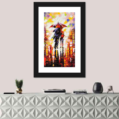 Couple Under Red Umbrella Wall Art