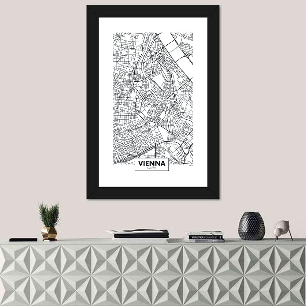 Vienna City Map Wall Art in a room, portrait