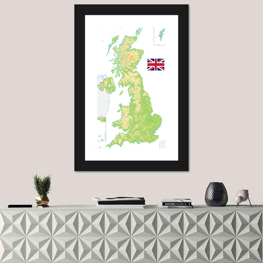 United Kingdom Relief Map Wall Art in a room, portrait