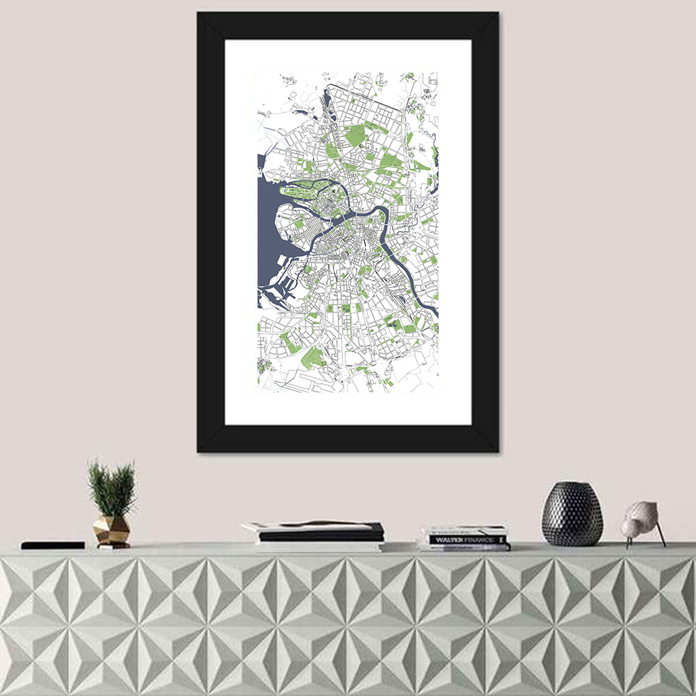 Minimalist Saint Petersburg Map Wall Art in a room, portrait