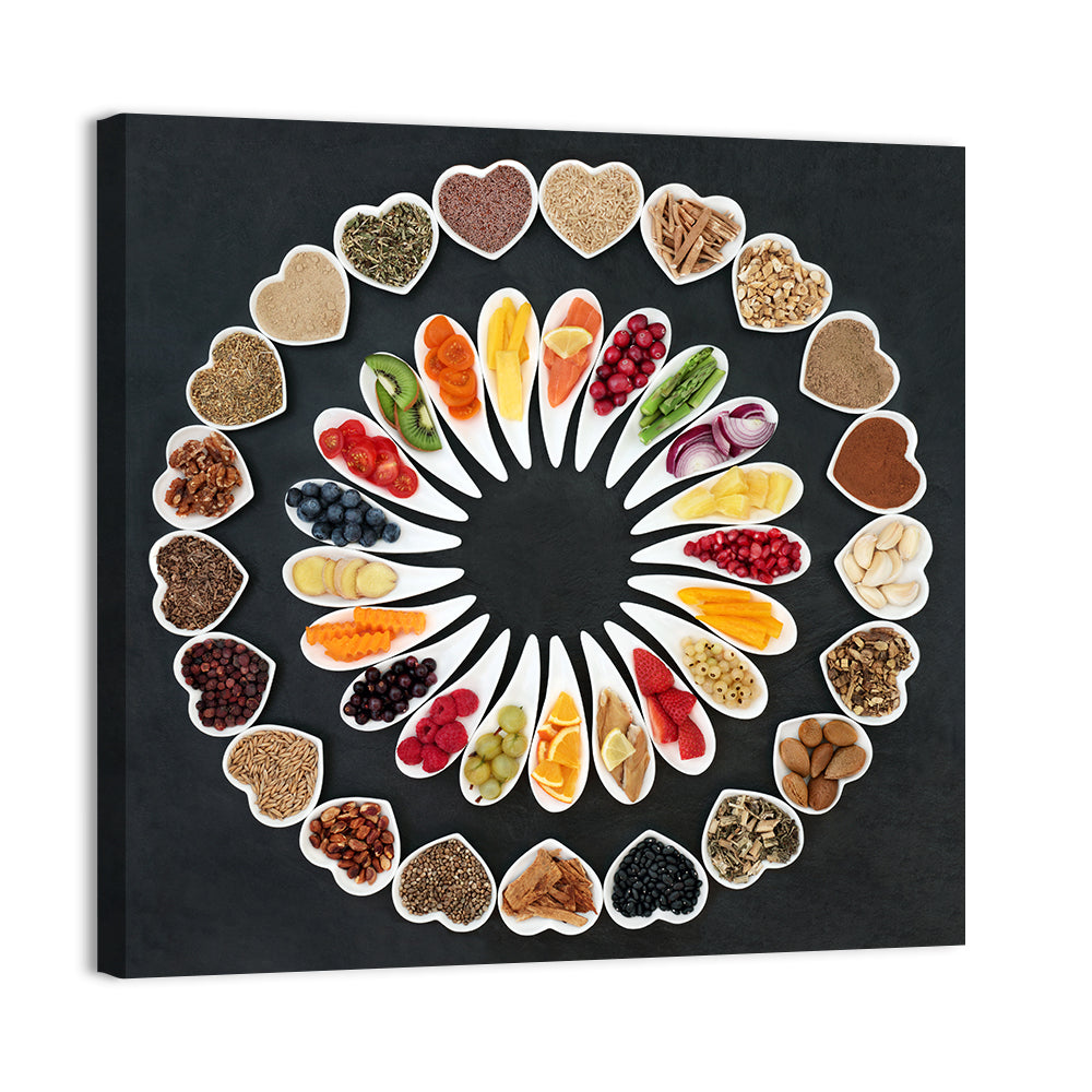 Circular Heart Bowls of Fresh Ingredients Wall Art, canvas print, square