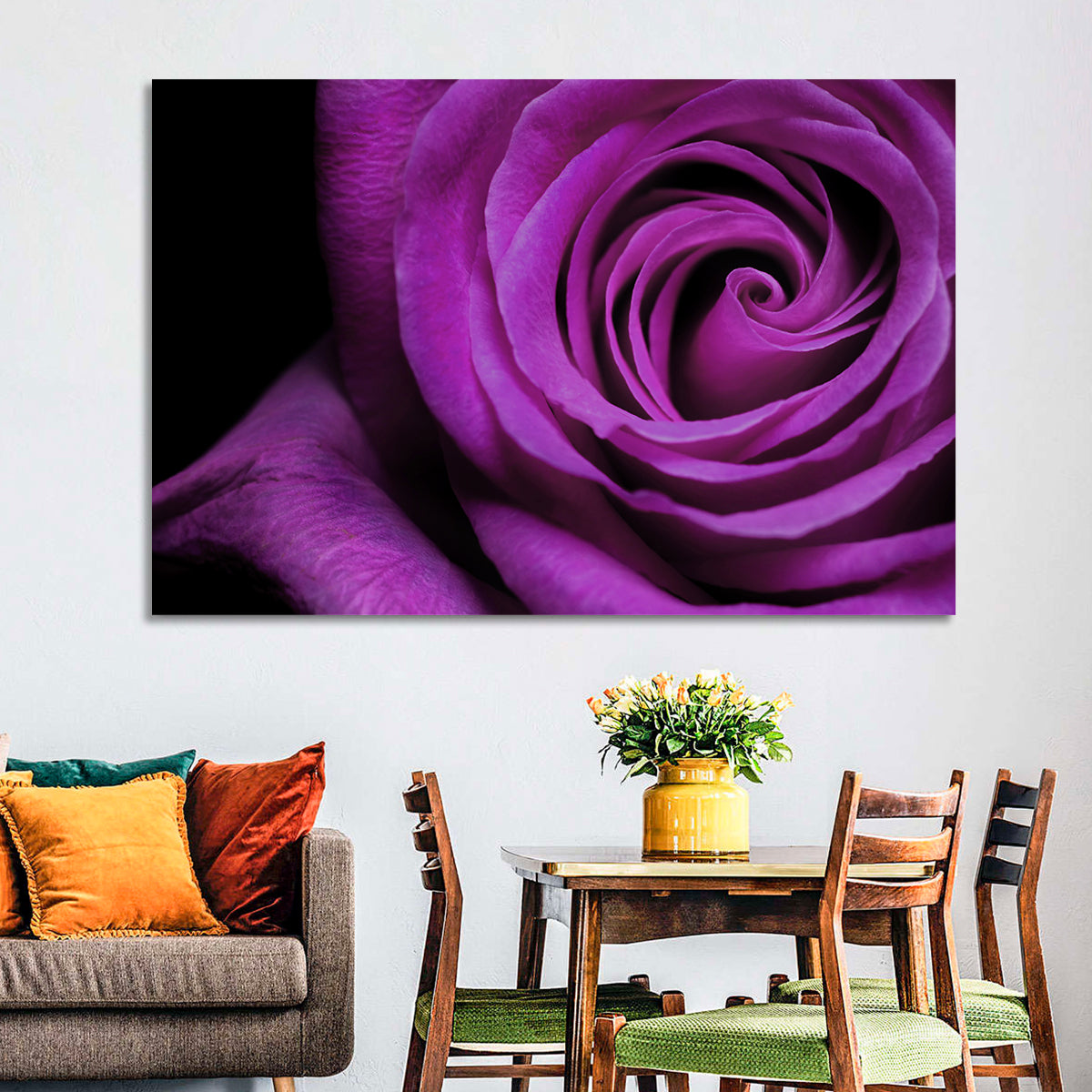 Purple Rose Close-up Wall Art in a room, landscape