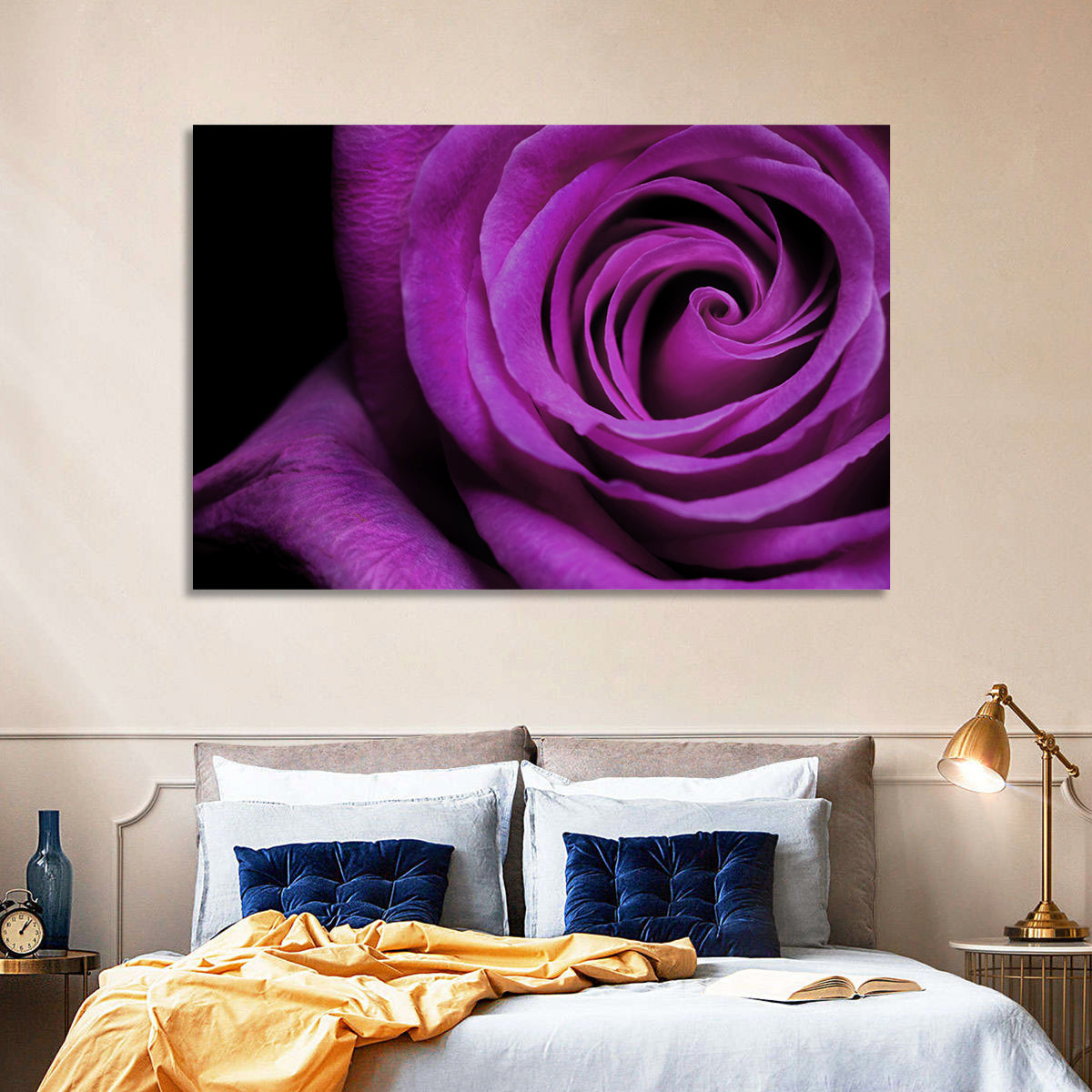 Purple Rose Close-up Wall Art in a room, landscape