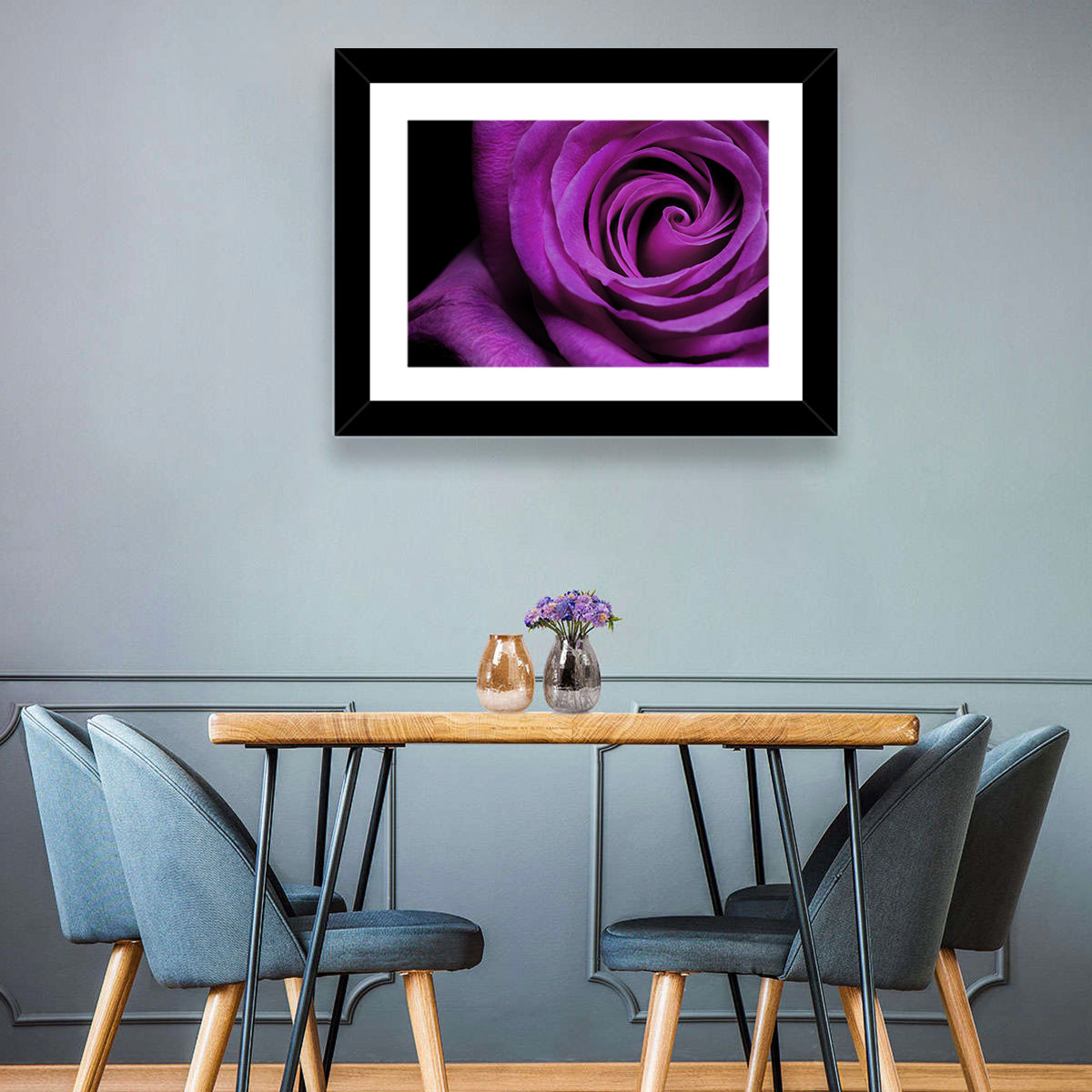 Purple Rose Close-up Wall Art in a room, landscape