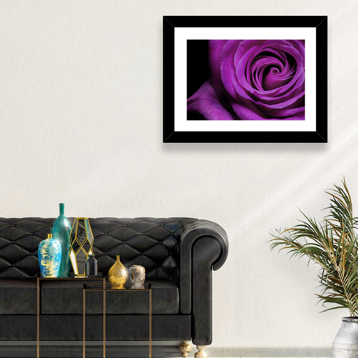 Purple Rose Close-up Wall Art in a room, landscape
