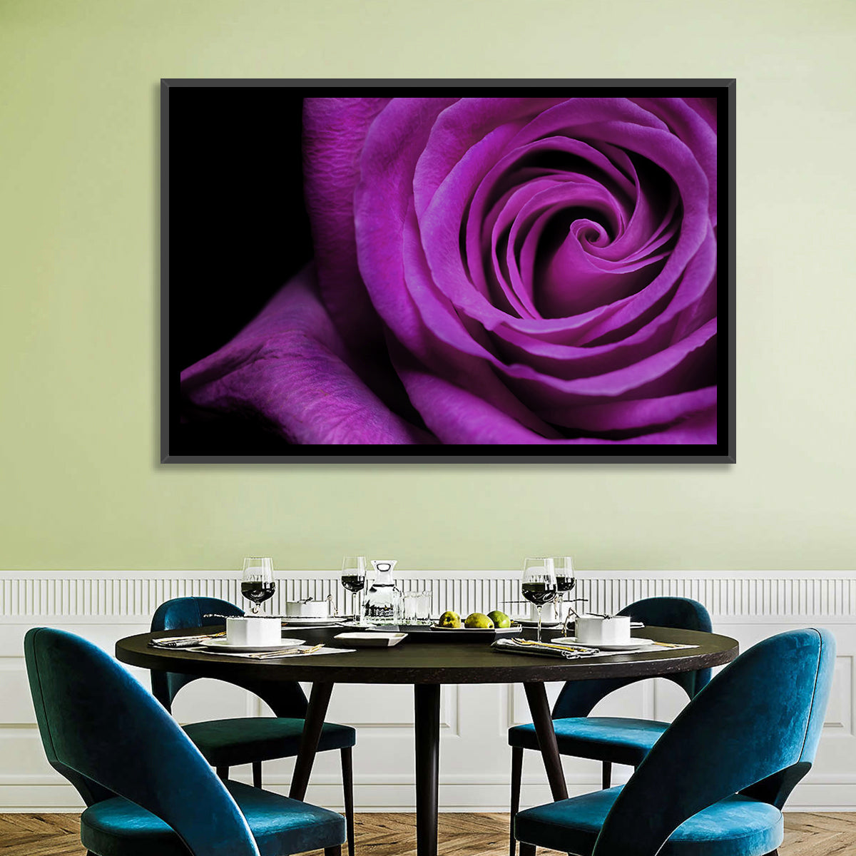 Purple Rose Close-up Wall Art in a room, landscape