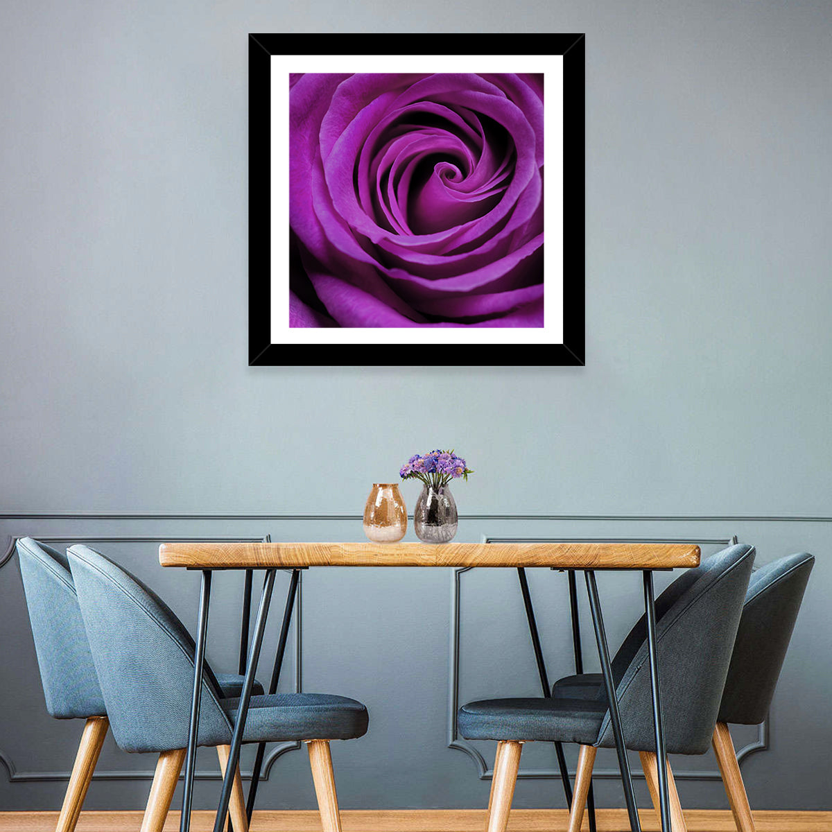Purple Rose Close-up Wall Art in a room, landscape