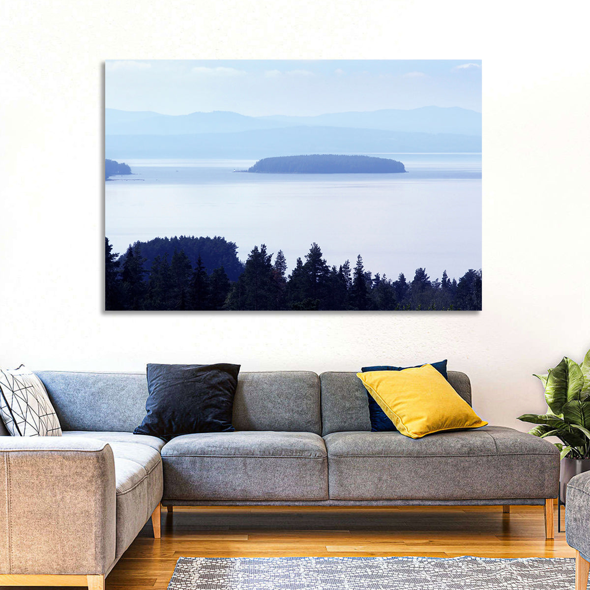 Dalarna Mist with Lighthouse Wall Art in a room, landscape