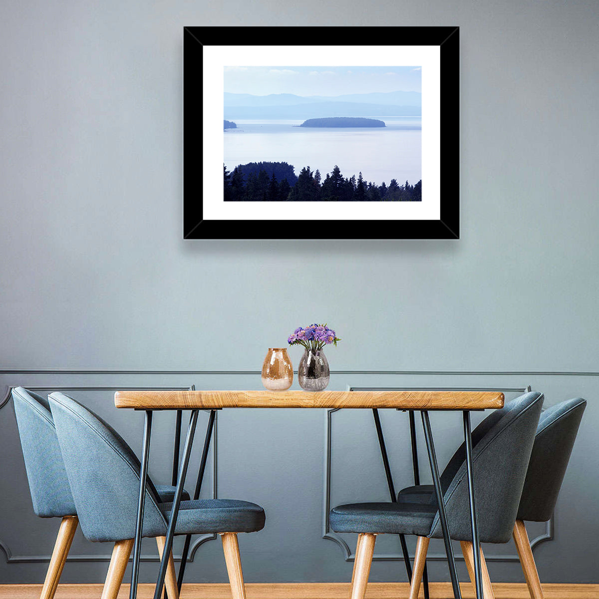 Dalarna Mist with Lighthouse Wall Art in a room, landscape