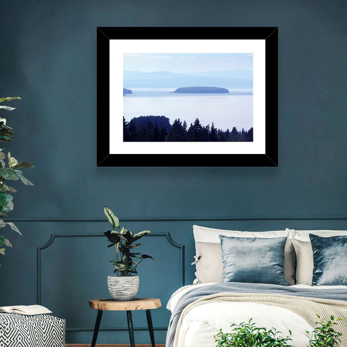 Dalarna Mist with Lighthouse Wall Art in a room, landscape