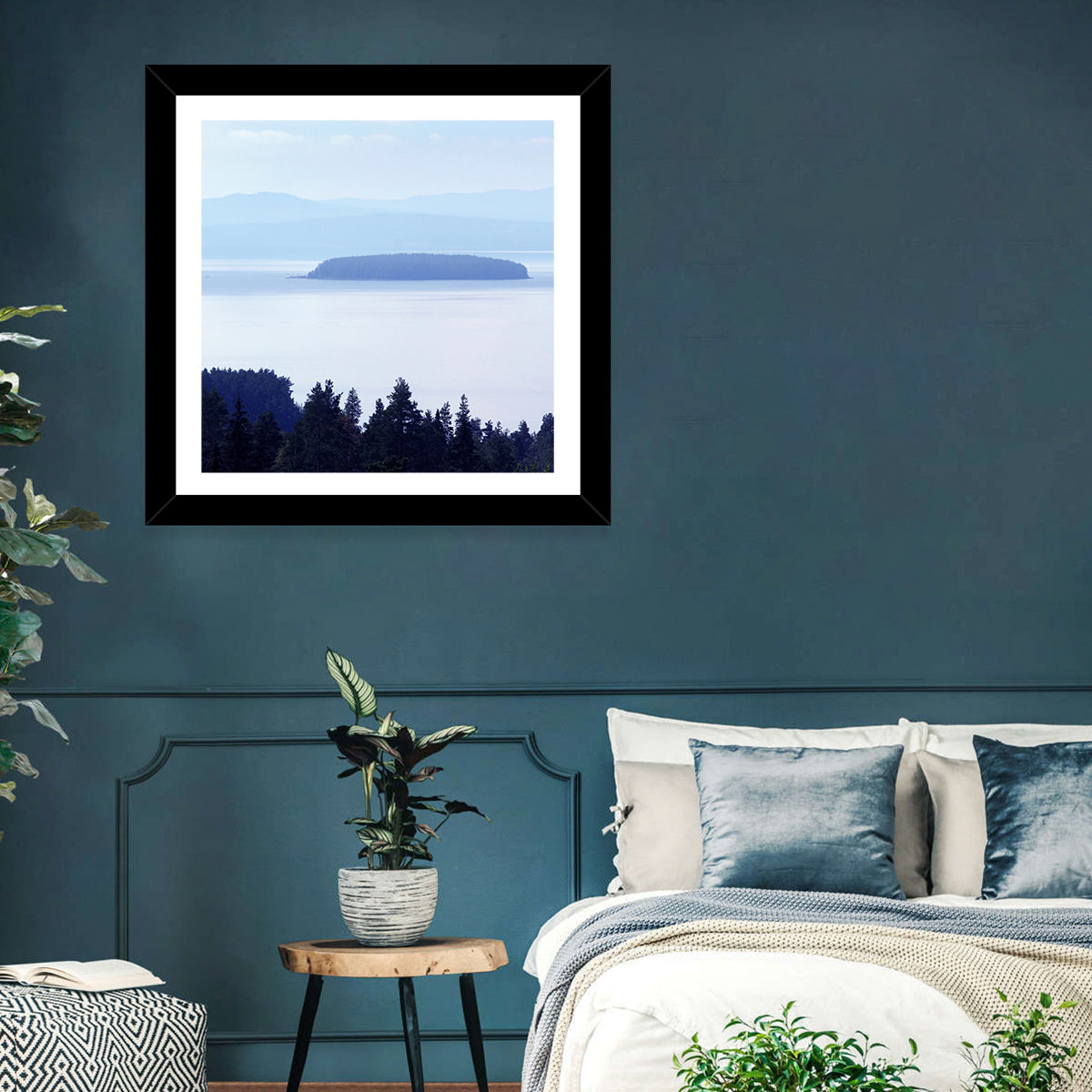 Dalarna Mist with Lighthouse Wall Art in a room, landscape