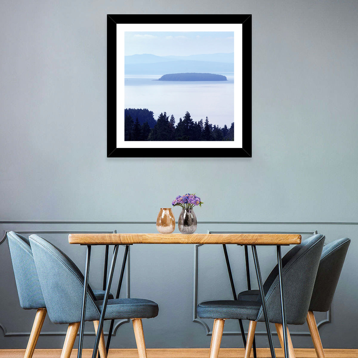 Dalarna Mist with Lighthouse Wall Art in a room, landscape