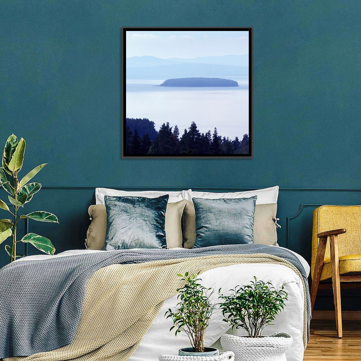 Dalarna Mist with Lighthouse Wall Art in a room, landscape