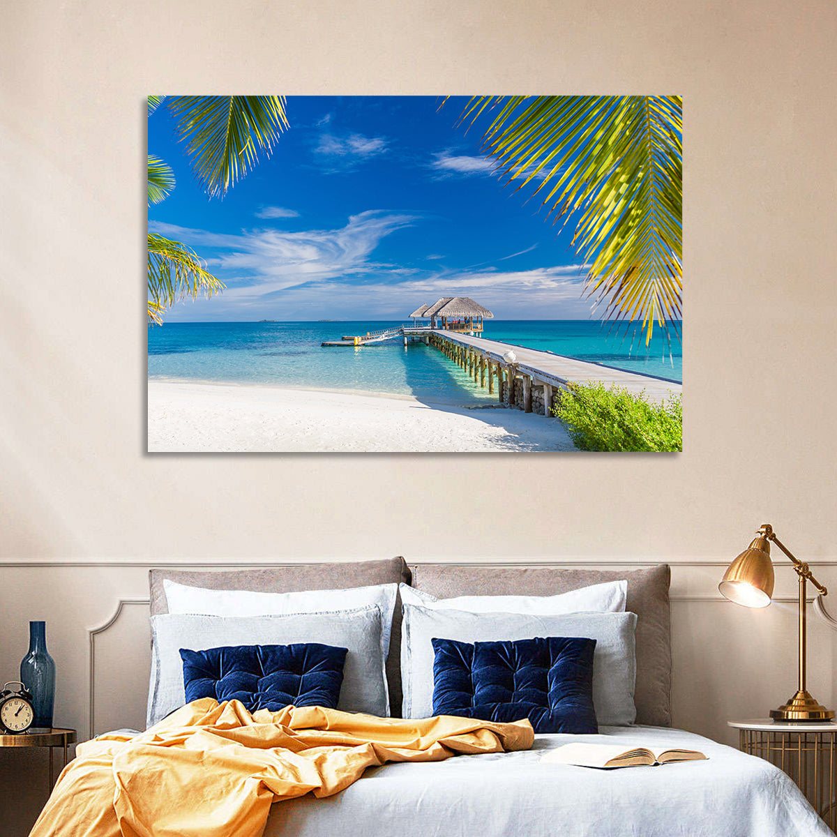 Maldives Overwater Pier Wall Art in a room, landscape