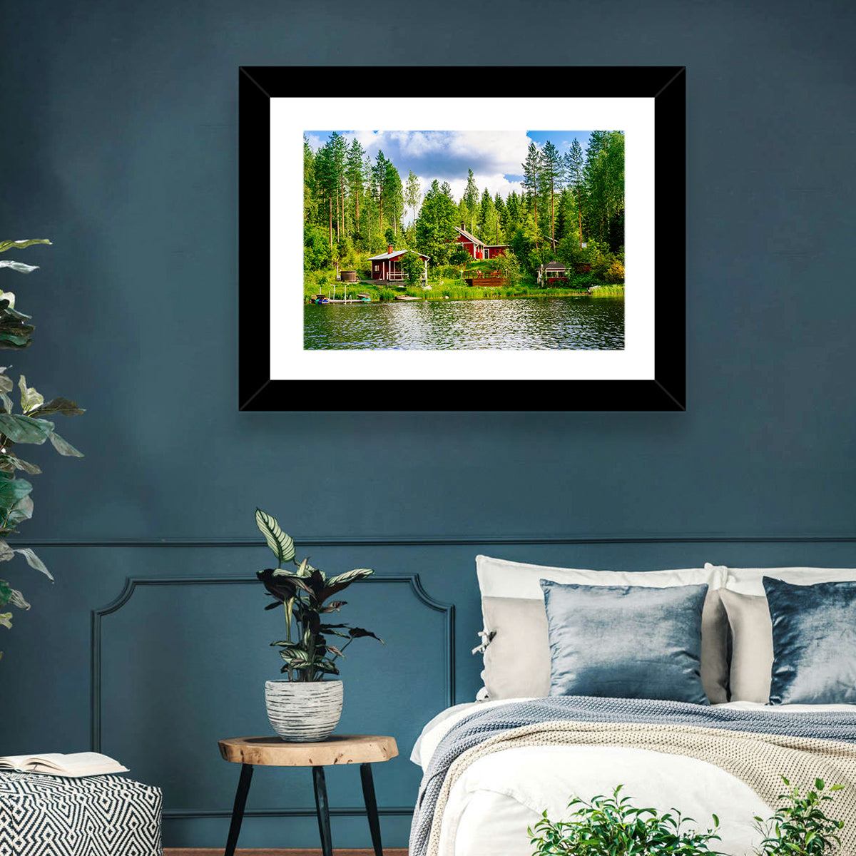 Finnish Lakeside Cottages Wall Art in a room, landscape
