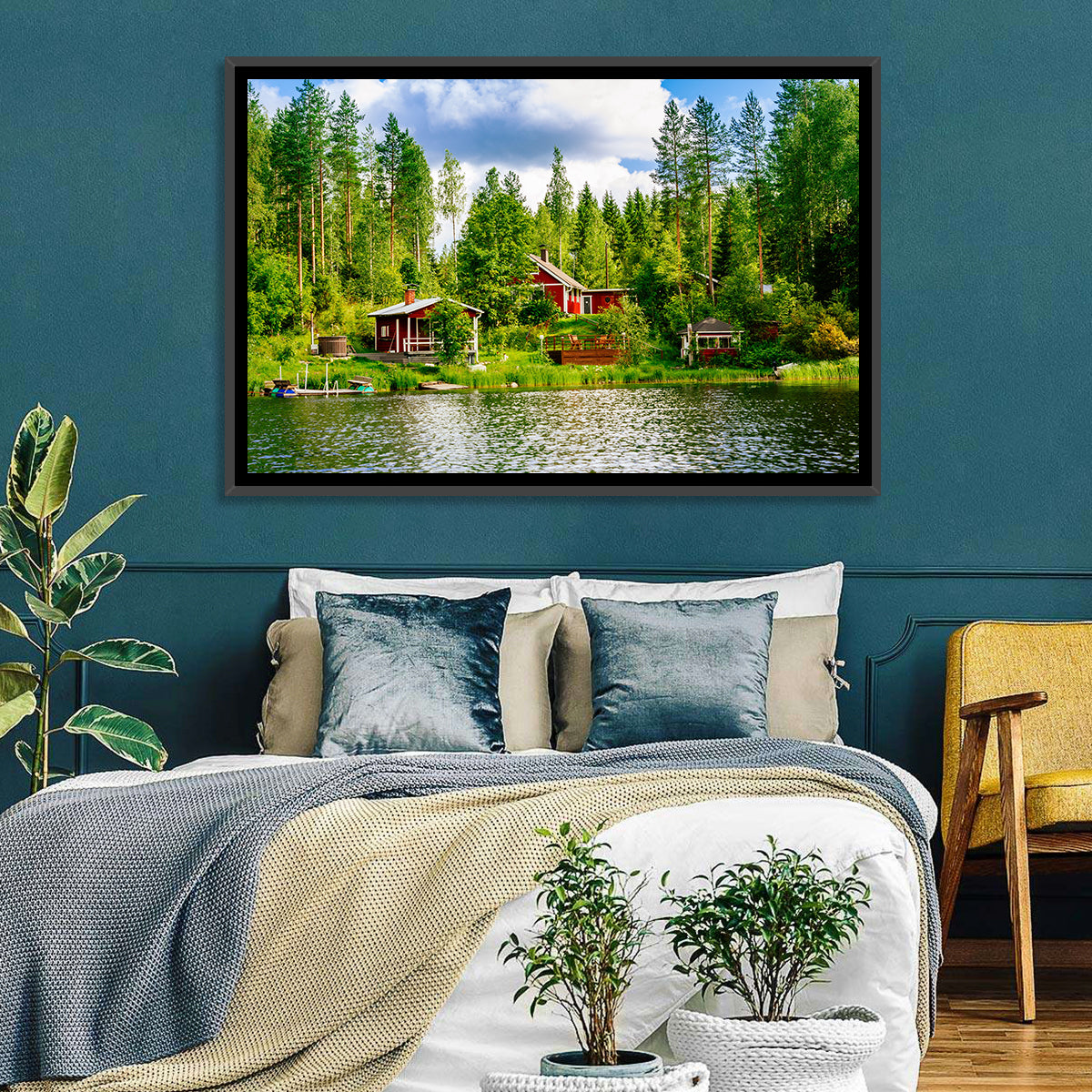 Finnish Lakeside Cottages Wall Art in a room, landscape