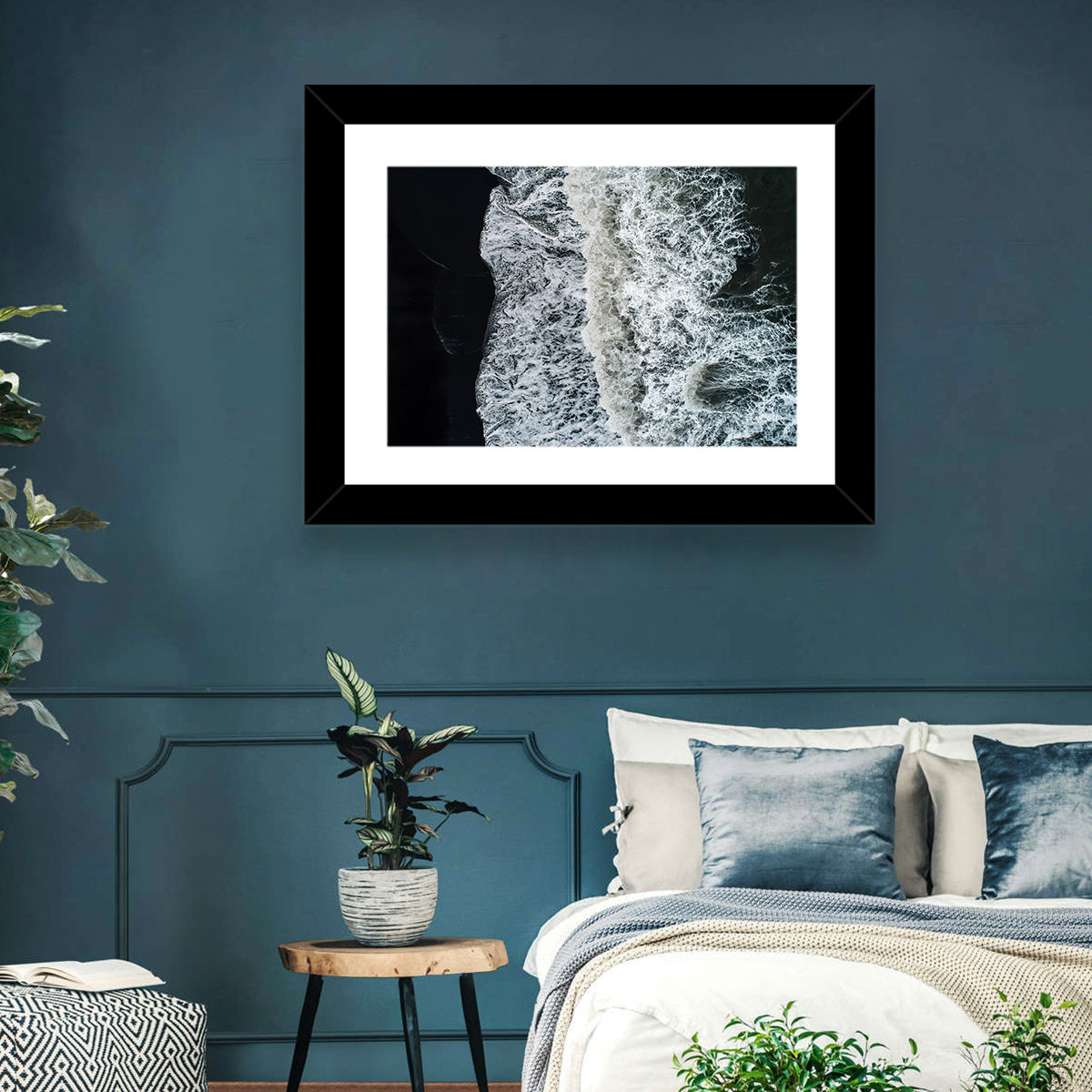 Aerial Black Sand Shoreline Wall Art in a room, landscape
