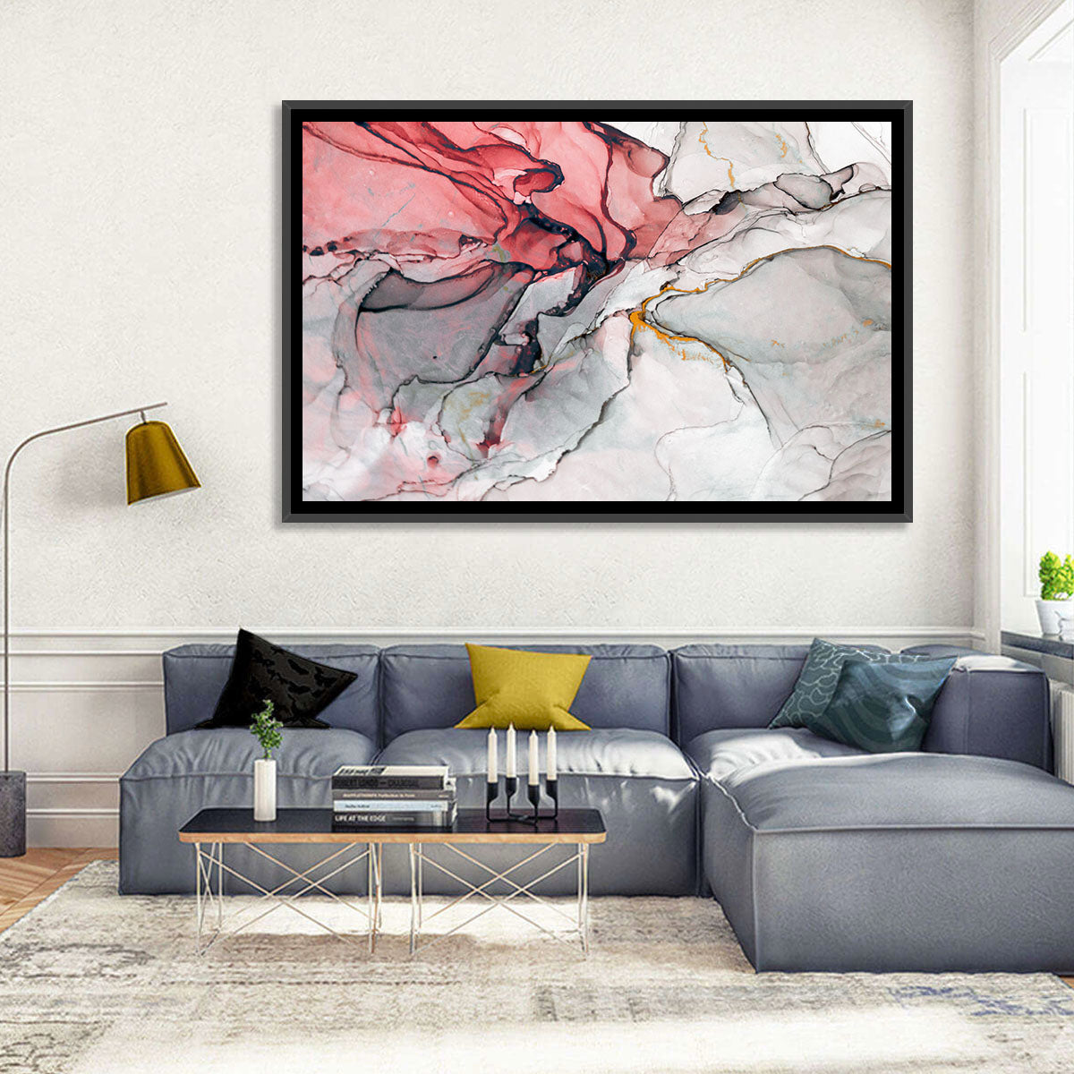 Pink Gray Marble with Gold Veins Wall Art