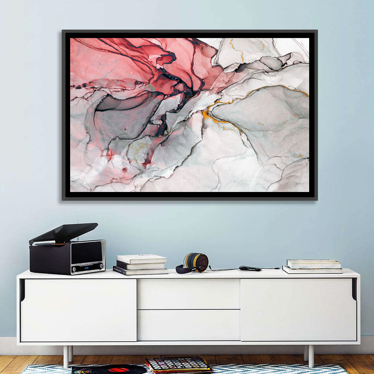 Pink Gray Marble with Gold Veins Wall Art