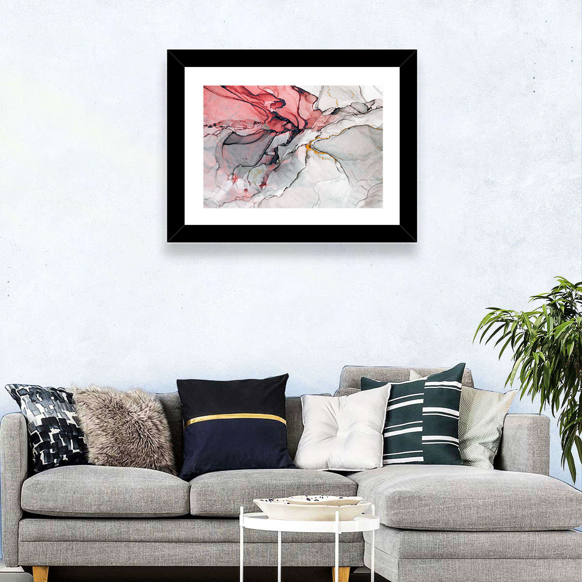 Pink Gray Marble with Gold Veins Wall Art
