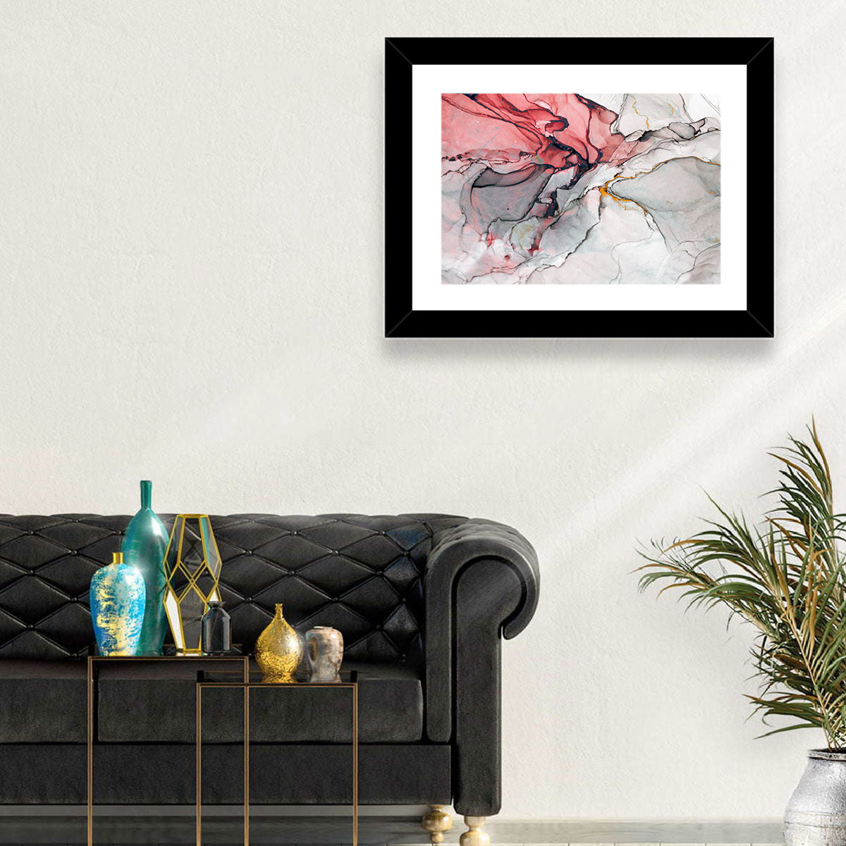 Pink Gray Marble with Gold Veins Wall Art