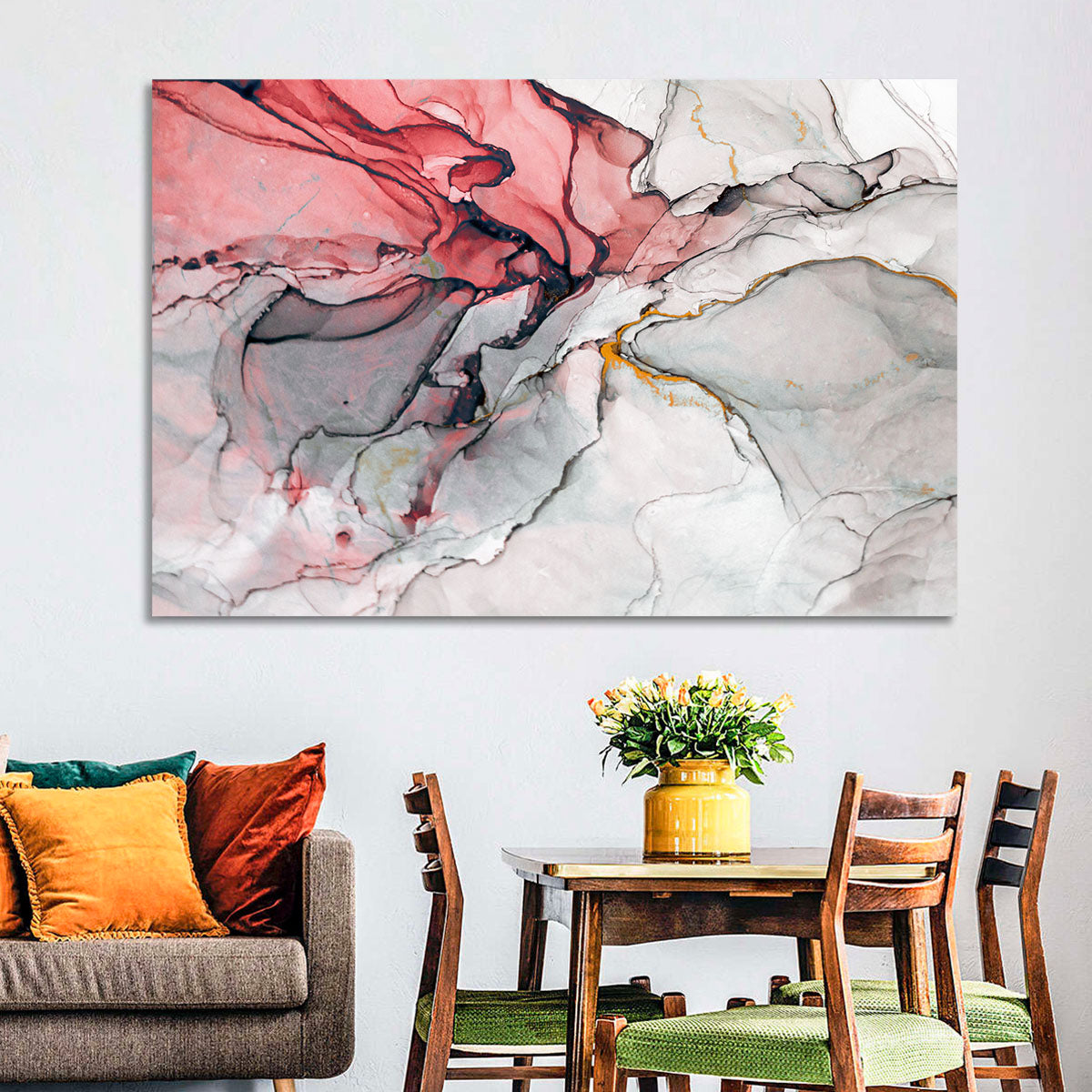 Pink Gray Marble with Gold Veins Wall Art