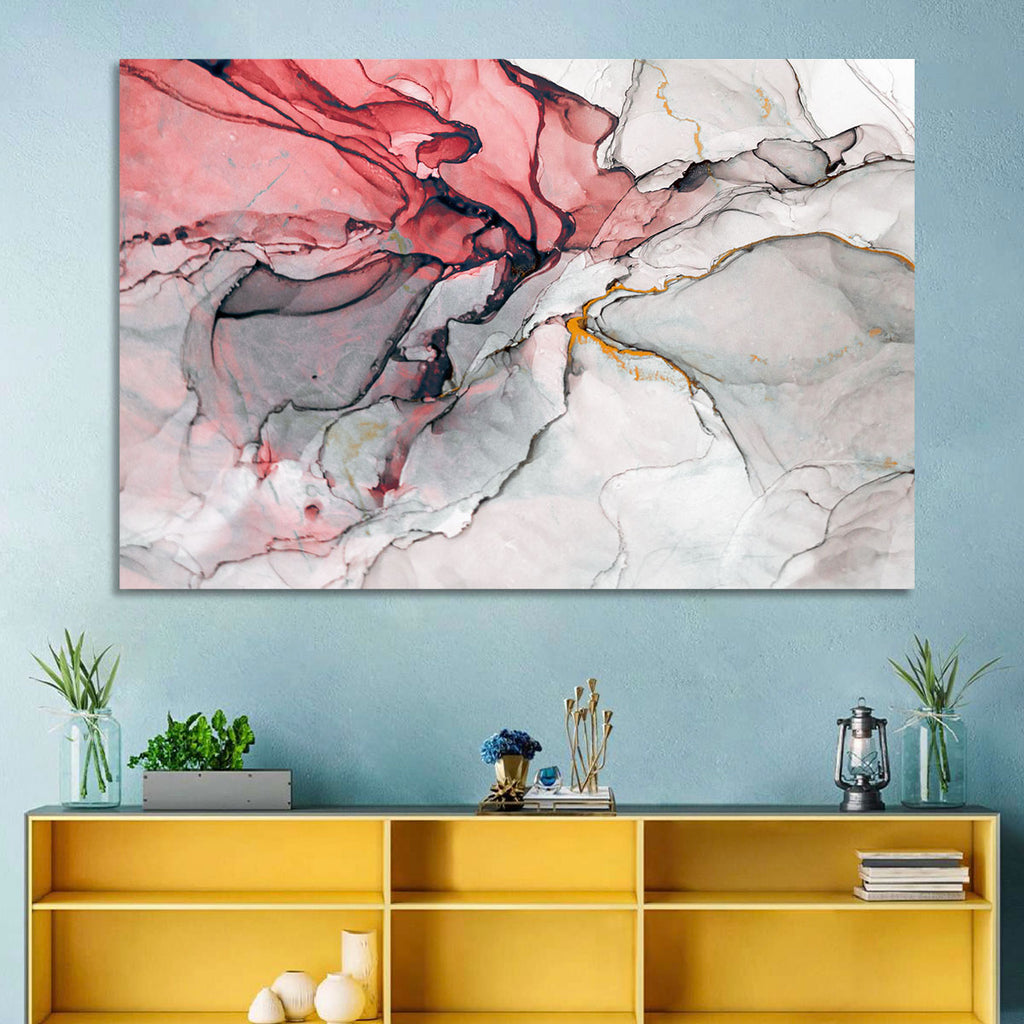 Pink Gray Marble with Gold Veins Wall Art
