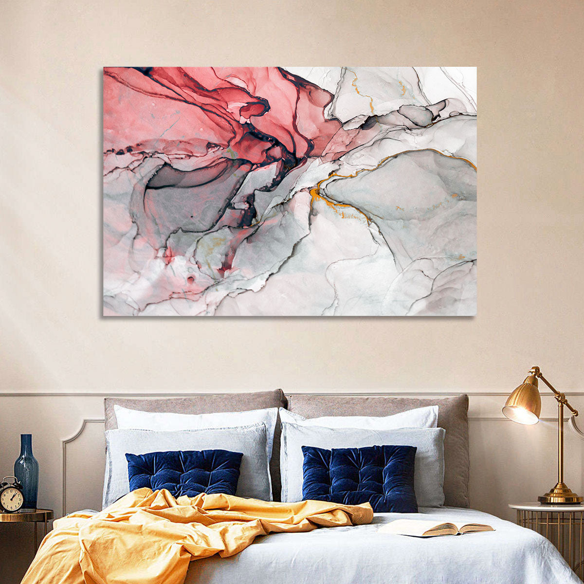 Pink Gray Marble with Gold Veins Wall Art