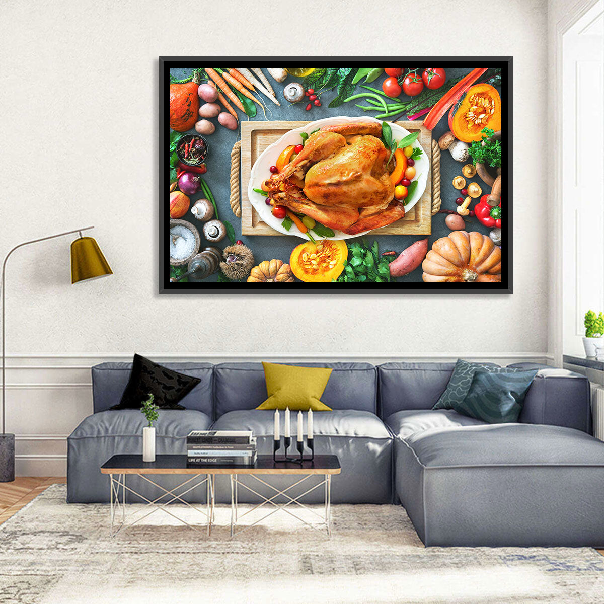 Harvest Roast Turkey Centerpiece Wall Art in a room, landscape