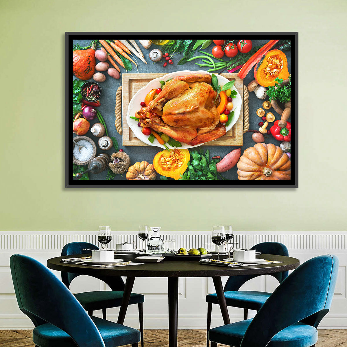 Harvest Roast Turkey Centerpiece Wall Art in a room, landscape