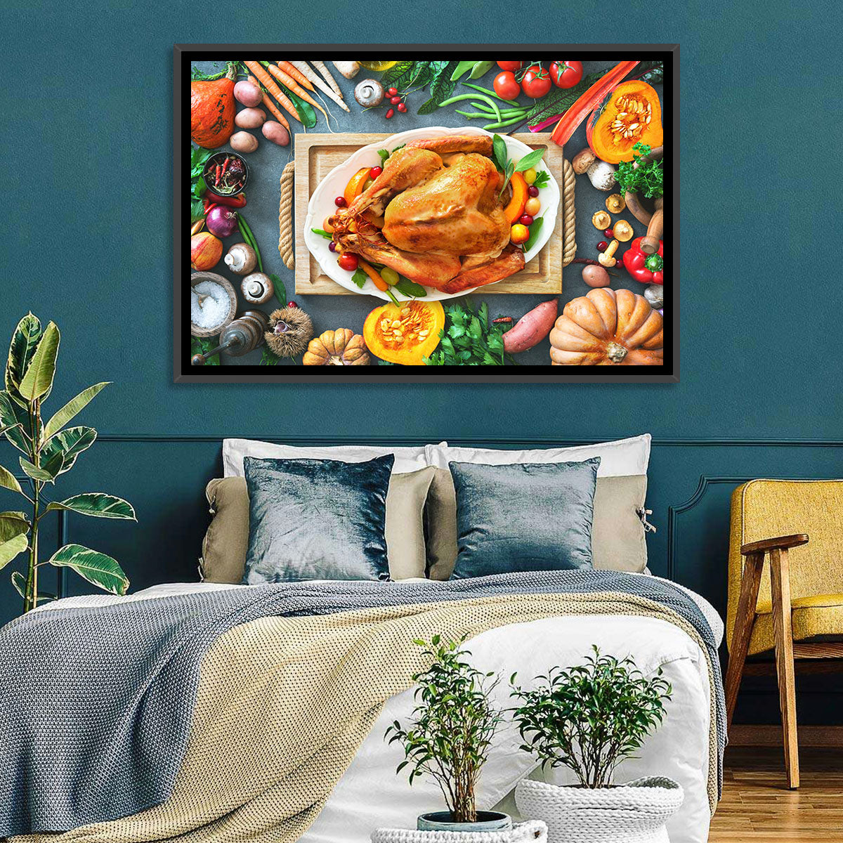 Harvest Roast Turkey Centerpiece Wall Art in a room, landscape