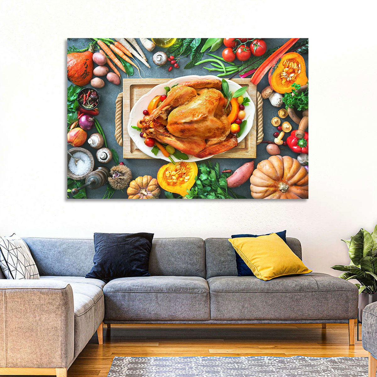 Harvest Roast Turkey Centerpiece Wall Art in a room, landscape