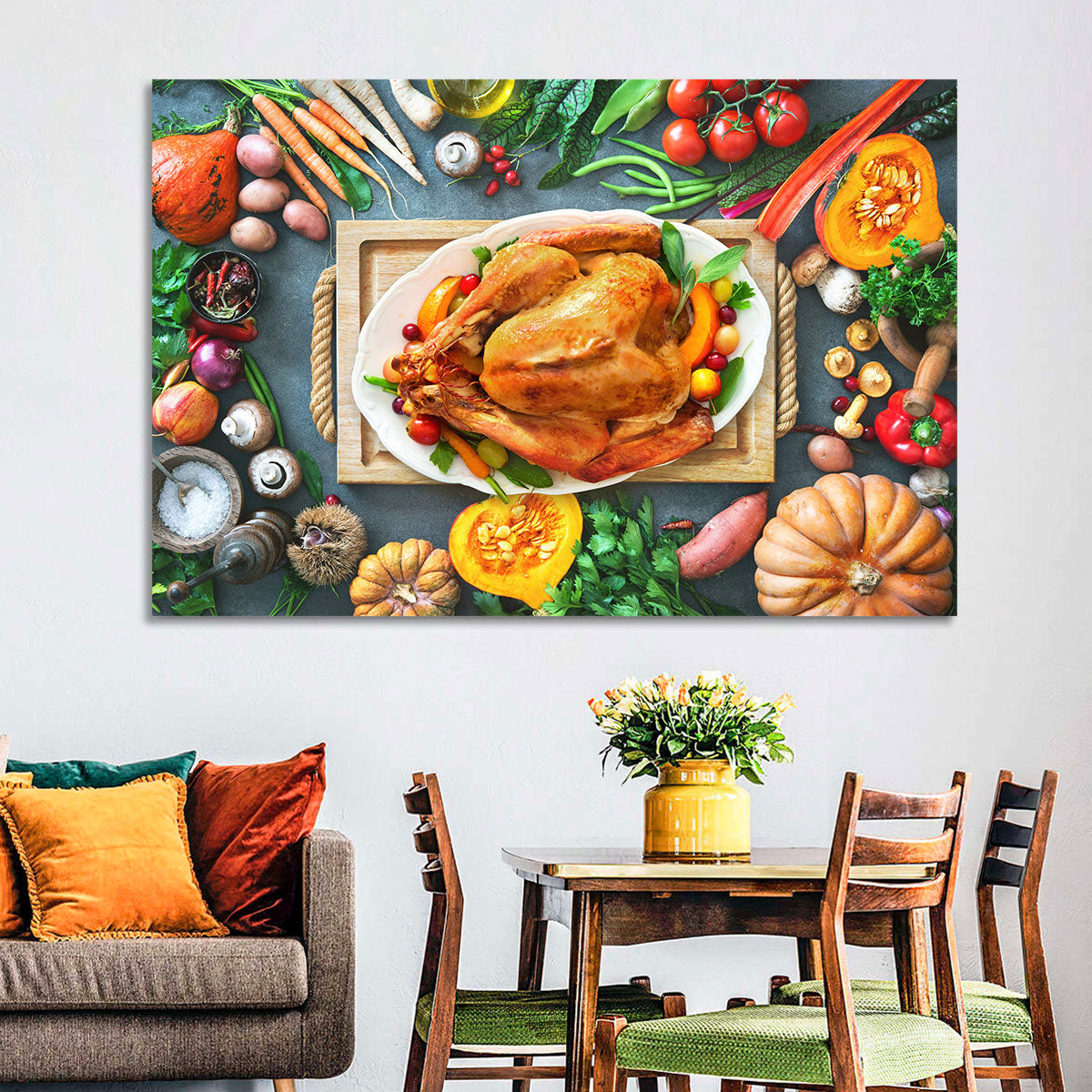 Harvest Roast Turkey Centerpiece Wall Art in a room, landscape