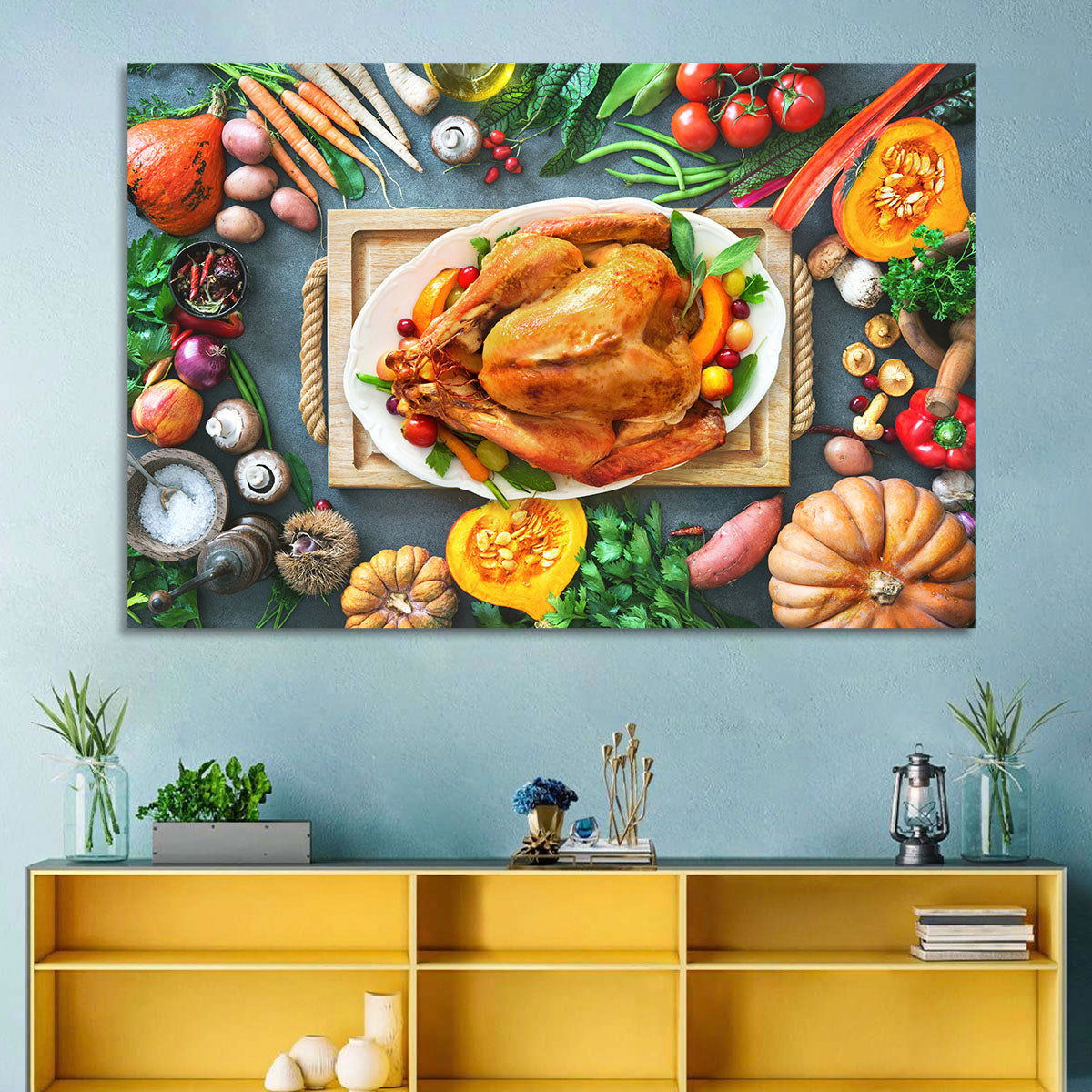 Harvest Roast Turkey Centerpiece Wall Art in a room, landscape