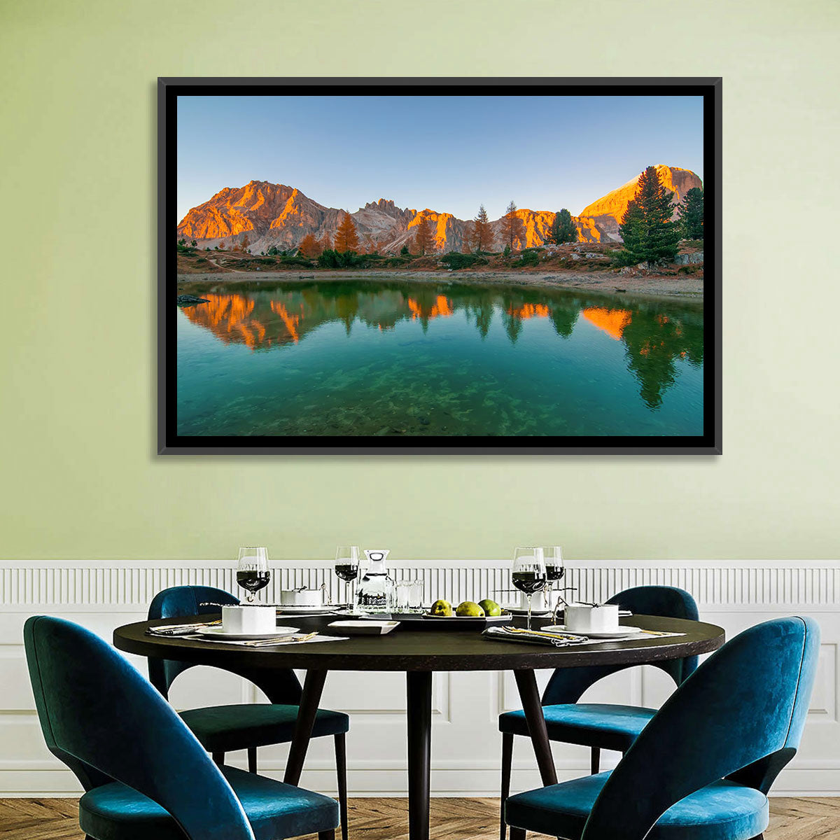 Lago Di Federa Alpenglow Wall Art in a room, landscape