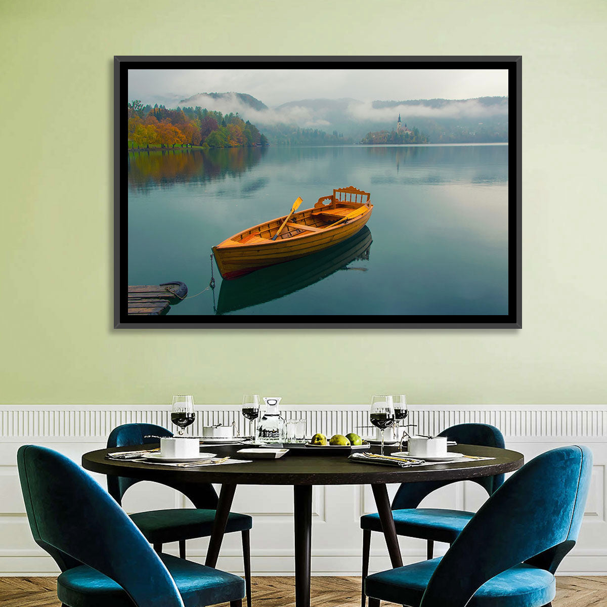 Tethered Boat on Lake Bled Wall Art