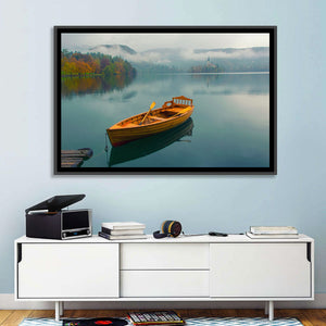 Foggy Bled Lake Boat Wall Art