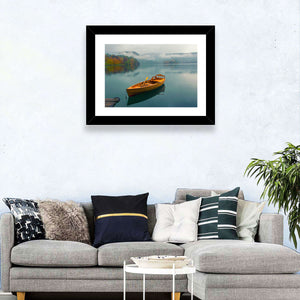 Foggy Bled Lake Boat Wall Art