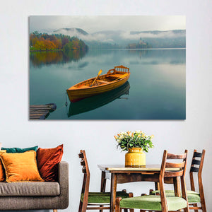 Foggy Bled Lake Boat Wall Art